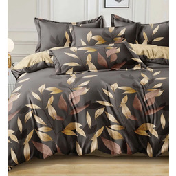 Pościel flanelowa grafitowa w brązowe liście PFY-147