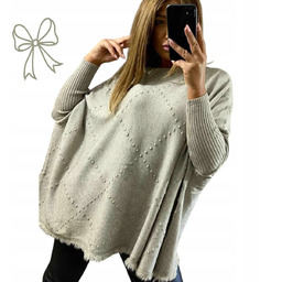 SWETER WISKOZA ponczo jak jedwab luźna tunika frędzle