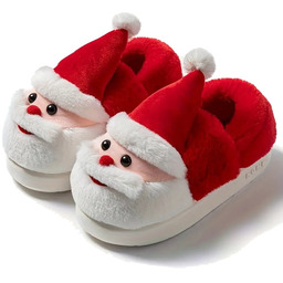 Przytulne Świąteczne Pluszowe Kapcie Święty Mikołaj Czerwone Roz.