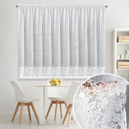 Firana biała z kwiatową gipiurą F014-01