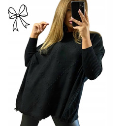 SWETER WISKOZA ponczo jak jedwab luźna tunika frędzle