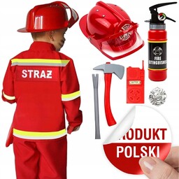 Strój Kostium Przebranie Strażak Czerwony Kask Akcesoria 98/104