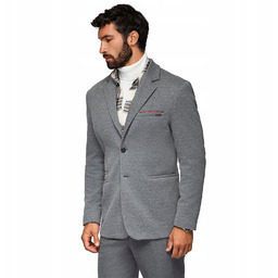 Dzianinowa męska marynarka o dopasowany kroju jasnoszara V2