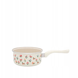 Rondel emaliowany 18 cm, 2 l, jasnokremowy, kwiatki,