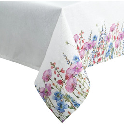 Obrus plamoodporny biały w fioletowo-niebieskie polne kwiaty OHN02-1