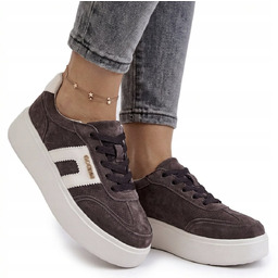 CZEKOLADOWE SKÓRZANE SNEAKERSY BUTY DAMSKIE PÓŁBUTY GOODIN BRĄZOWE