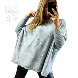 SWETER WISKOZA ponczo jak jedwab luźna tunika frędzle