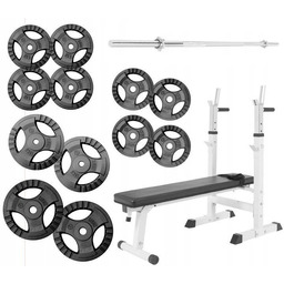 Ławka do wyciskania 3w1 biała + sztanga żeliwna