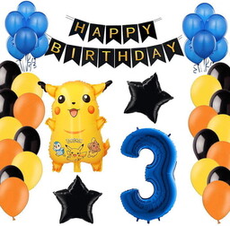 BALONY ZESTAW NA 3 URODZINY DEKORACJE POKEMON