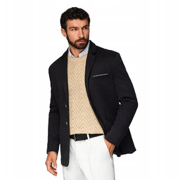 Dzianinowa marynarka męska o dopasowany kroju - czarna