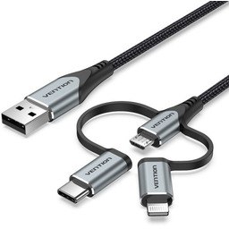 Vention Kabel USB-A 3w1 Micro-B USB-C Lightning 1m