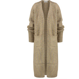 Długi sweter kardigan z melanżowej dzianiny z kieszeniami