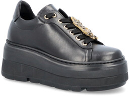Sneakersy skórzane z ozdobą - KARINO 5274/076-P CZARNE