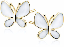 Delikatne pozłacane srebrne kolczyki motyle motylki biała emalia