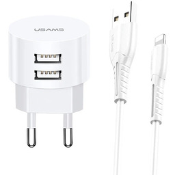 USAMS Ładowarka sieciowa 2xUSB T20 2,1A lightning biały/white