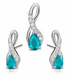 Rodowany srebrny podłużny komplet akwamaryn cyrkonie srebro 925