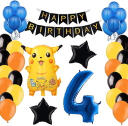 BALONY ZESTAW NA 4 URODZINY DEKORACJE POKEMON