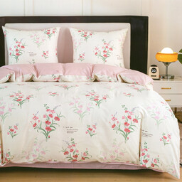 Pościel z satyny bawełnianej dwustronna jasnoróżowa w gałązki