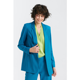 Niebieska Dłuższa Marynarka Damska Lniana