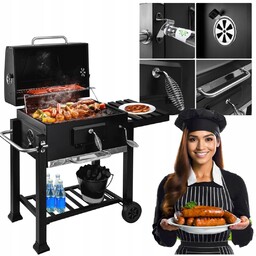 Grill Węglowy Ogrodowy z Pokrywą Zamykany Termometr Popielnik