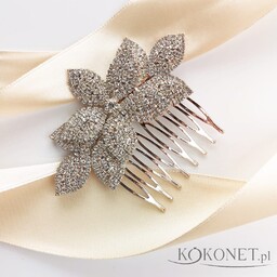 Grzebyk ślubny wysadzany cyrkoniami z motywem listków rose