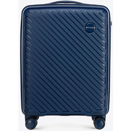 Mała walizka z polipropylenu w tłoczone paski granatowa