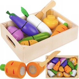 Drewniane Warzywa I Owoce Do Krojenia W Skrzynce