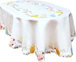 Simhomsen Haftowane kolorowe jajka i króliczek owalny obrus