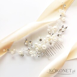 Grzebyk ślubny z perełkami i cyrkoniami srebrny