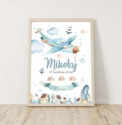 Pakamera Metryczka samolot dla chłopca - Plakat