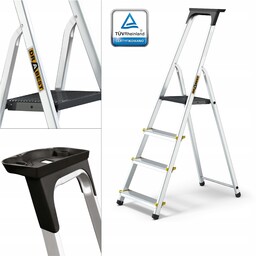 Drabina aluminiowa Pro jednostronna 4 stopniowa z półką