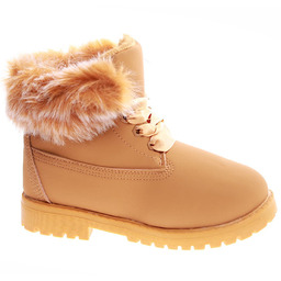 Brązowe dziewczęce trapery z futerkiem