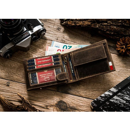 Zestaw prezentowy: skórzany, brązowy portfel męski i woda