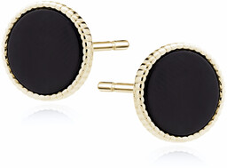 Eleganckie okrągłe pozłacane srebrne kolczyki czarna emalia srebro