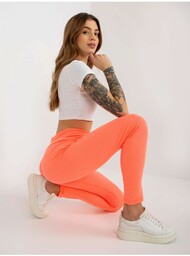 Fluo pomarańczowe prążkowane legginsy basic high waist