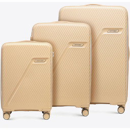 Zestaw walizek z polipropylenu w ukośne pasy beżowy