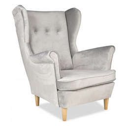 Fotel Uszak liliowy jasny róż aksamit urodziny -