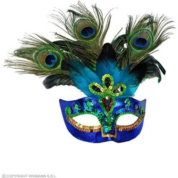 Maska pawia z piórami