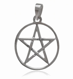 Okrągły srebrny wisior wisiorek talizman amulet pentagram gwiazda