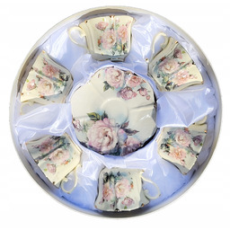 Komplet 6 szt Filiżanka Spodek Porcelana Róże Creamy