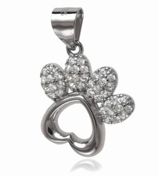 Elegancki rodowany srebrny wisiorek psia kocia łapka zwierzaka