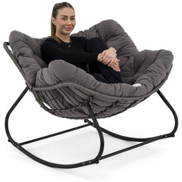 Ogrodowy fotel bujany technorattan Szary poduszki szary