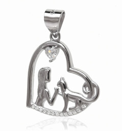 Rodowany srebrny wisiorek serce serduszko kociara kotek cat