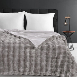 Narzuta futrzana srebrna z efektem 3D NOZ-04