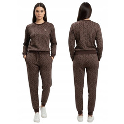 Guess Dresowe Spodnie Proste z Nadrukiem Logo Brązowe