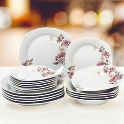 Serwis Obiadowy Porcelanowy Zestaw Talerzy Biały Na 6