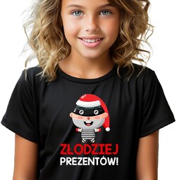 KOSZULKA DZIECIĘCA CZARNA Prezent Na Świąta ZŁODZIEJE PREZENTÓW!