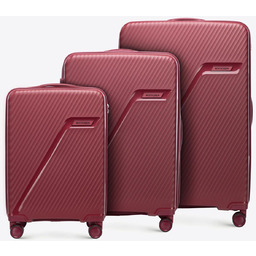 Zestaw walizek z polipropylenu w ukośne pasy bordowy