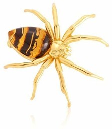 Broszka srebrna pozłacana pająk z bursztynem
