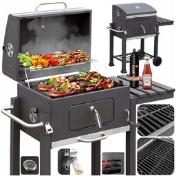 Grill Węglowy Ogrodowy Duży Pokrywa +termometr Półki